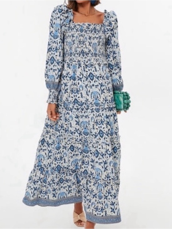 Love The Label Dresses & Skirts - Smocked Square-Neck Blue Floral Maxi Dress